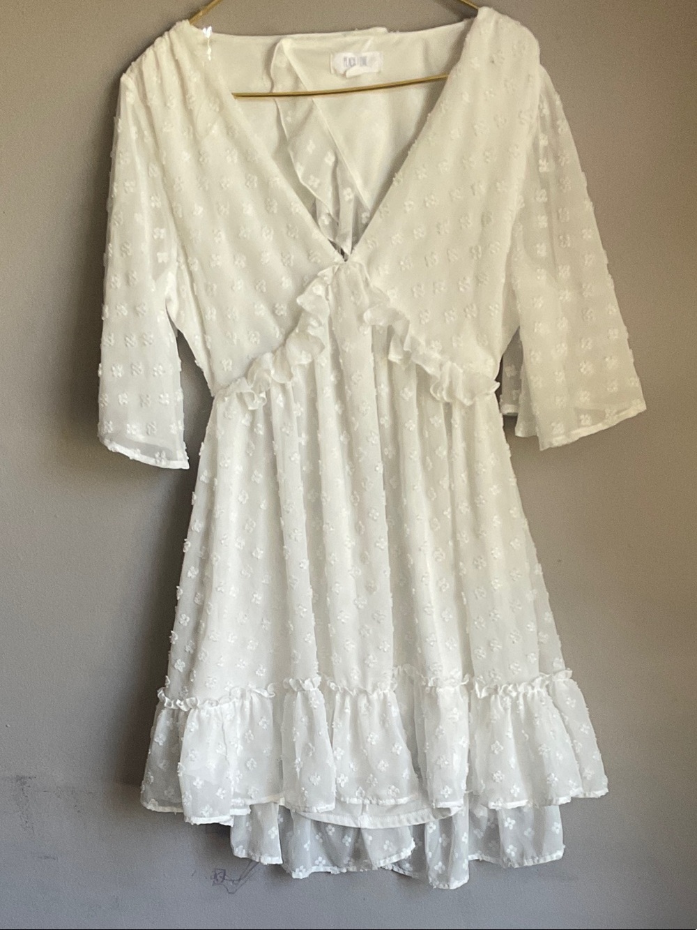 Peach Love California White Textured Midi Wrap Dress